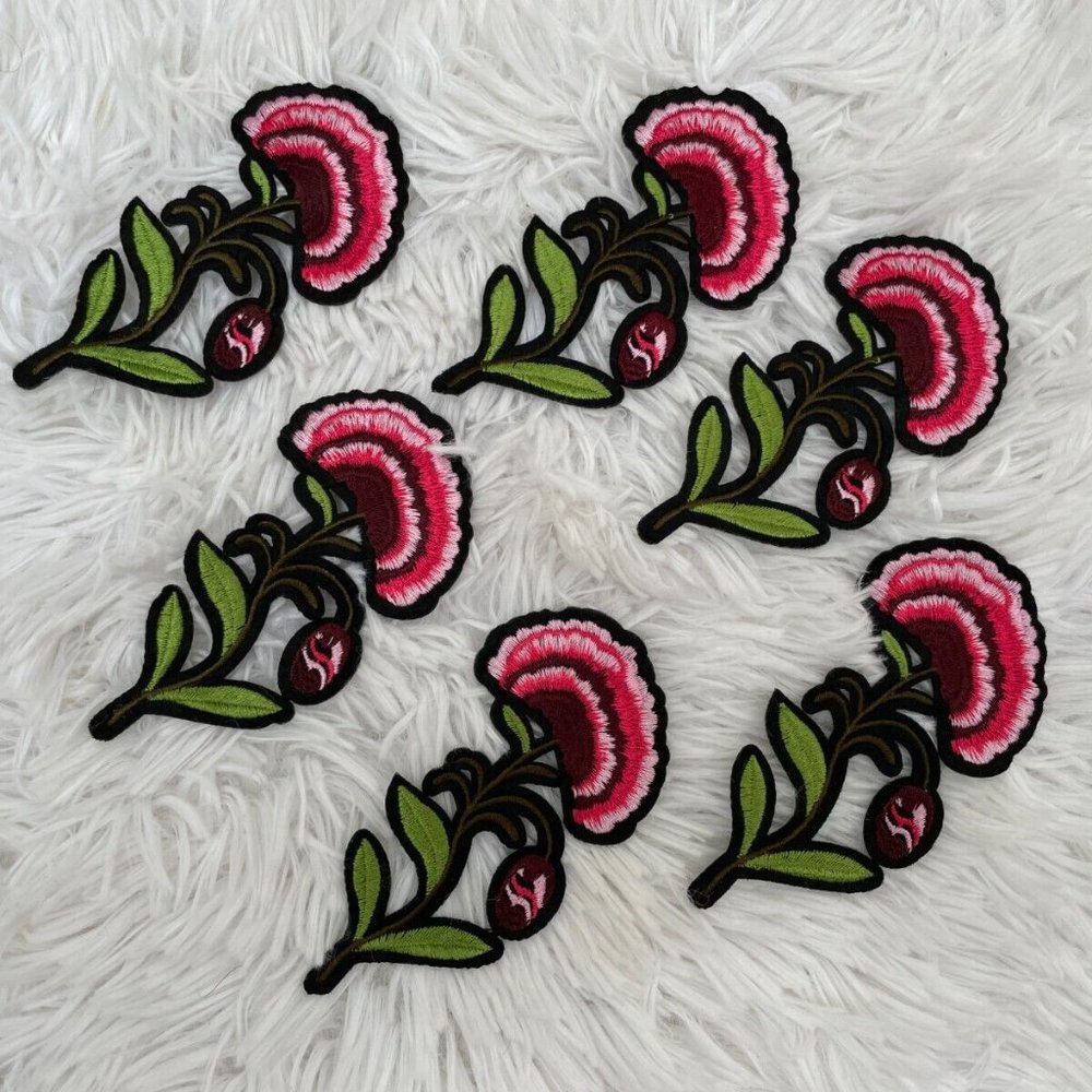 Flower Patches Lot of 6 Patches Red/Green Embroidery Iron On Patches Set of 6